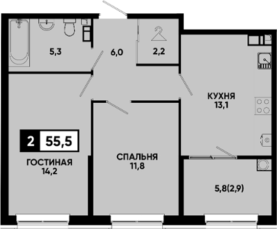 Продается 2-комн. квартира, 52.6 м²