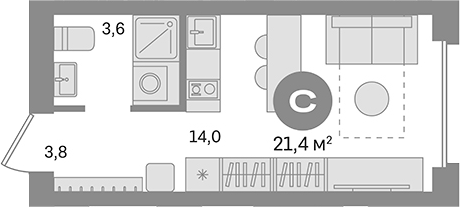 Студия, 21.4 м², 13/17 этаж, ЖК «Первый квартал. Вторая очередь»