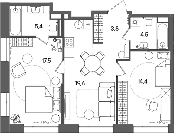 3-комн., 65.2 м², 13/16 этаж, ЖК «СТОУН Райз»