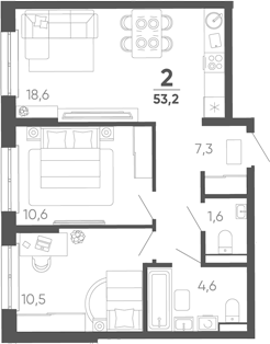 3-комн. квартира, 53.2 м² в ЖК Барса — фото 2