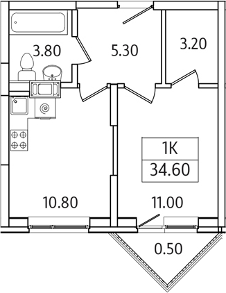 1-комн., 34.1 м², 7/21 этаж, ЖК «Видный Берег 2.0»