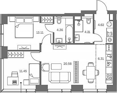 3-комн., 64.64 м², 4/41 этаж, ЖК «TATE»