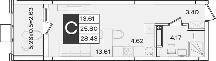 Студия, 25.8 м², 13/18 этаж, ЖК «Сюжеты»
