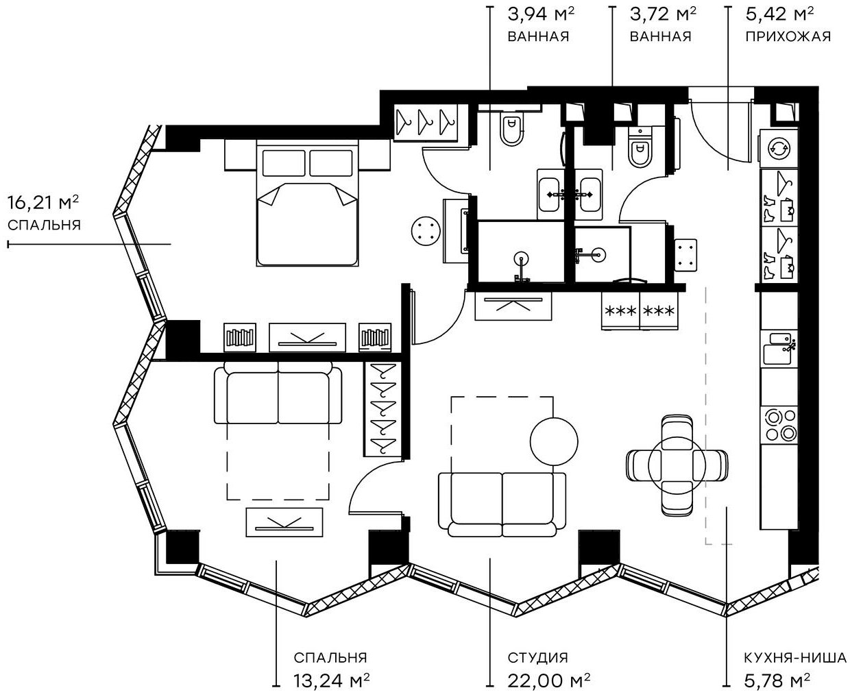 3-комн., 70.31 м², 12/49 этаж, ЖК «Симфония 34»