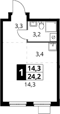 Студия, 24.2 м², 23/24 этаж, ЖК «1-й Донской»