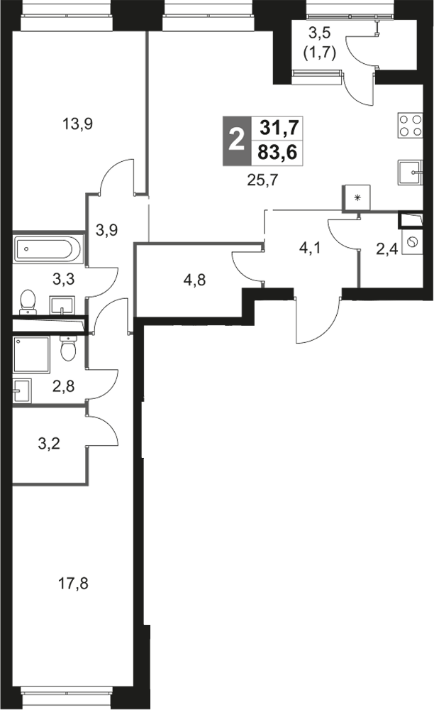 3-комн., 81.9 м², 22/44 этаж, ЖК «Скай Гарден»