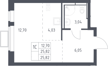 Студия, 25.82 м², 12/12 этаж, ЖК «Новое Видное»