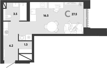 Студия, 27.5 м², 5/33 этаж, ЖК «Страна.Заречная»