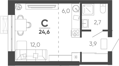 Студия квартира, 24.6 м² в ЖК Барса — фото 2