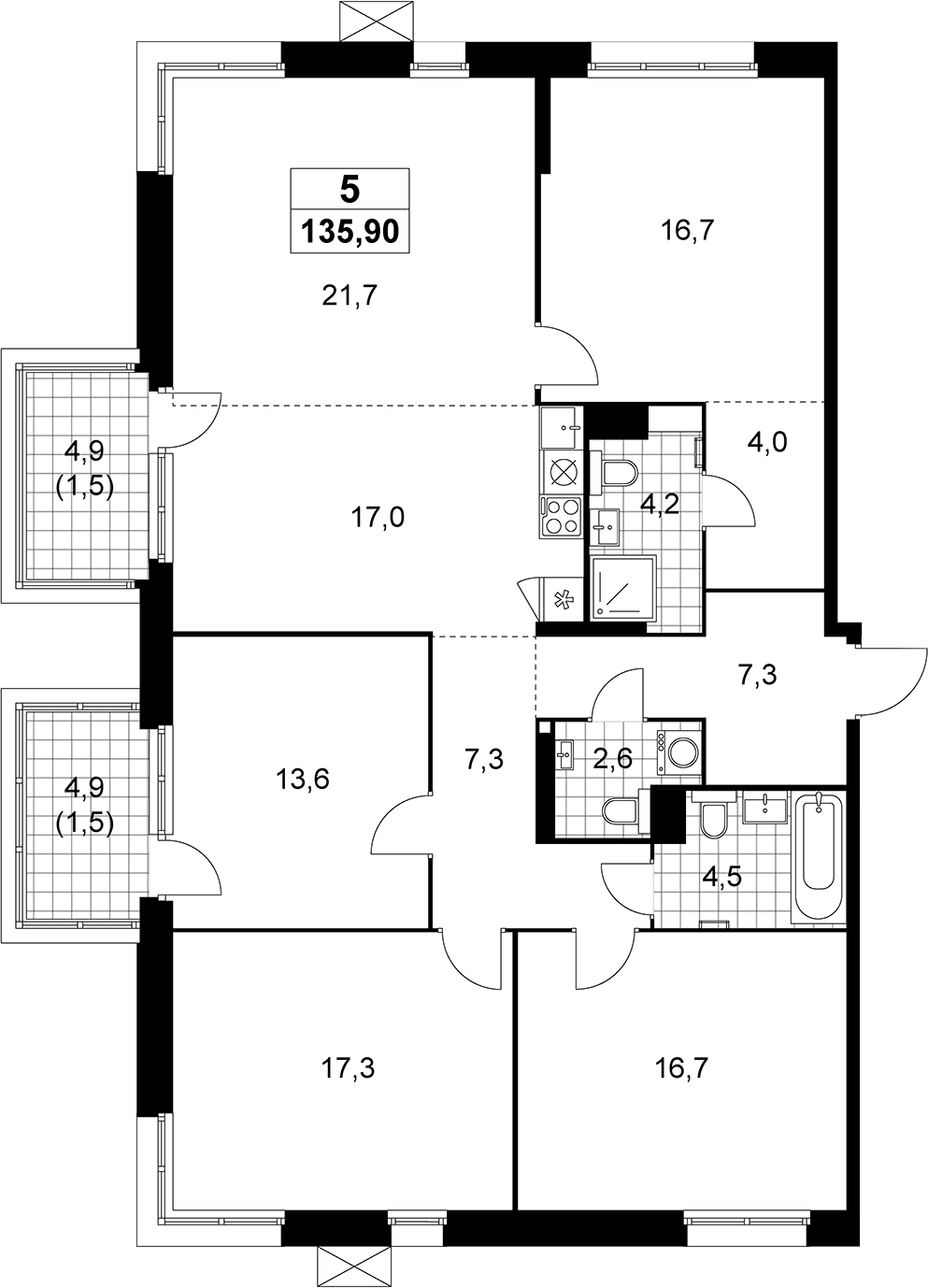 4+ комнаты, 132.9 м², 3/8 этаж, ЖК «Дзен-кварталы»