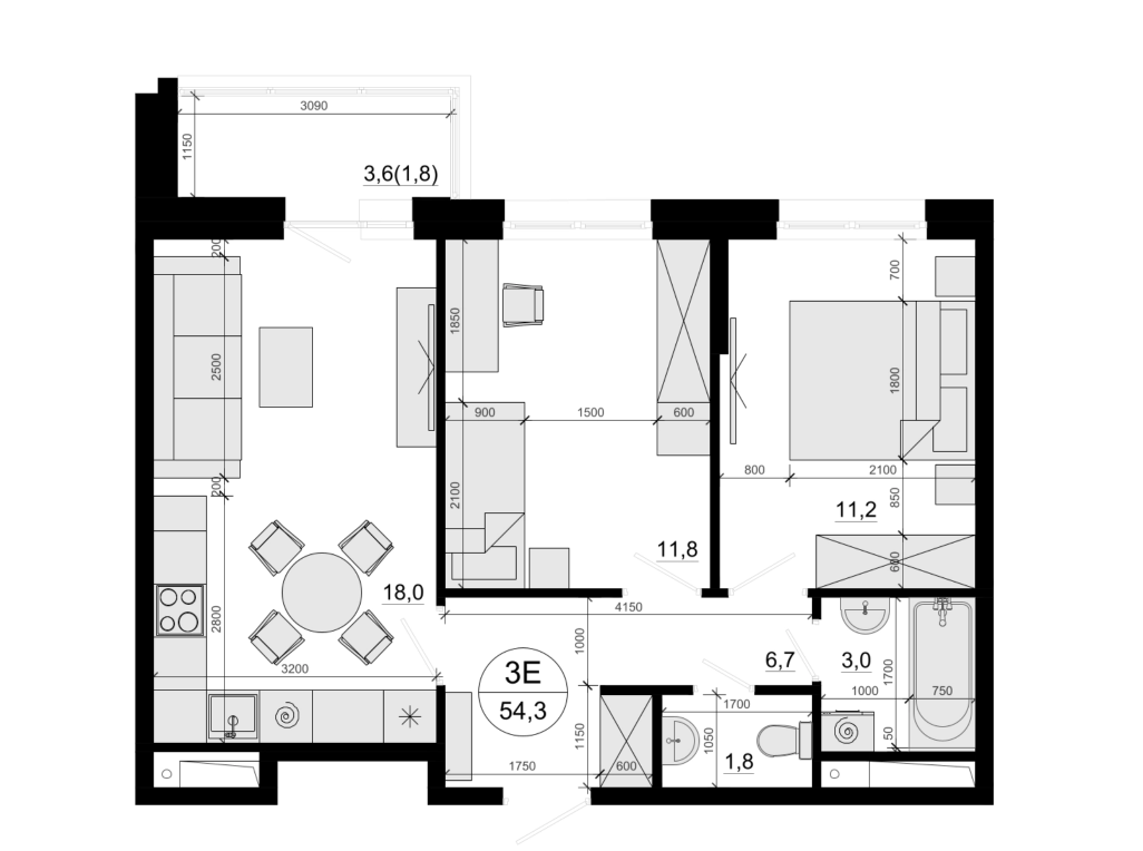 3-комн., 52.5 м², 8/14 этаж, ЖК «Одинцовские Кварталы Эволюция»