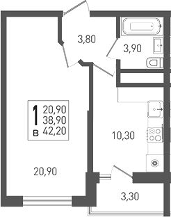 1-комн. квартира, 38.8 м² в ЖК ЖК «Кубанская Крепость» — фото 2
