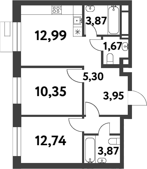 2-комн., 54.74 м², 4/16 этаж, ЖК «Смарт Гарден»