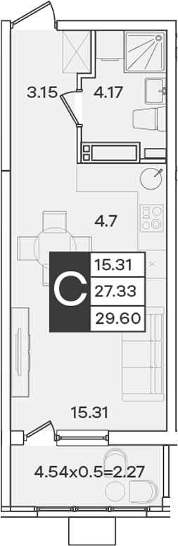 Студия, 27.33 м², 18/18 этаж, ЖК «Сюжеты»