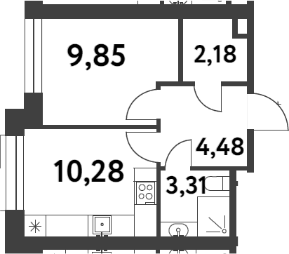 1-комн., 30.1 м², 8/16 этаж, ЖК «Смарт Гарден»