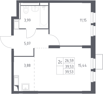 2-комн., 39.53 м², 23/25 этаж, ЖК «Большое Путилково»