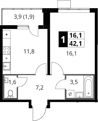 1-комн., 40.2 м², 21/25 этаж, ЖК «1-й Южный»