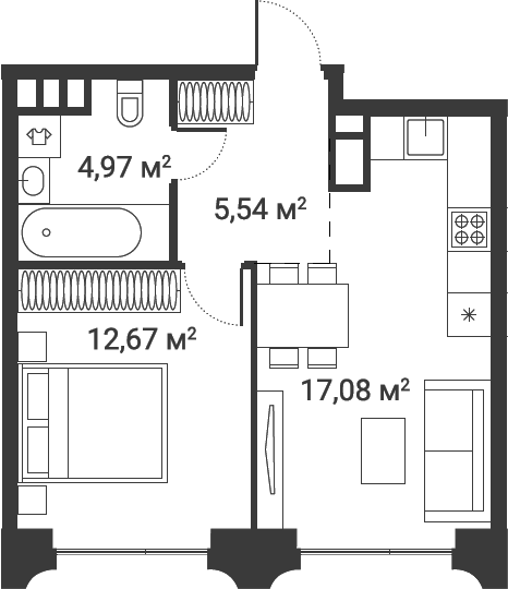1-комн., 40.26 м², 22/24 этаж, ЖК «Первый Нагатинский»