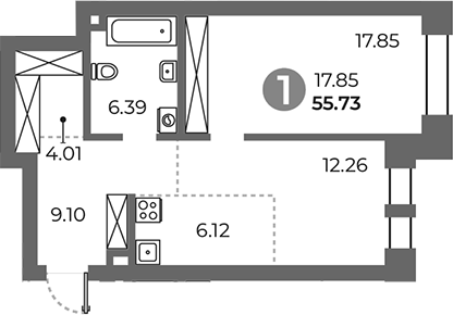1-комн., 55.73 м², 9/24 этаж, ЖК «Павелецкая от Гранель»