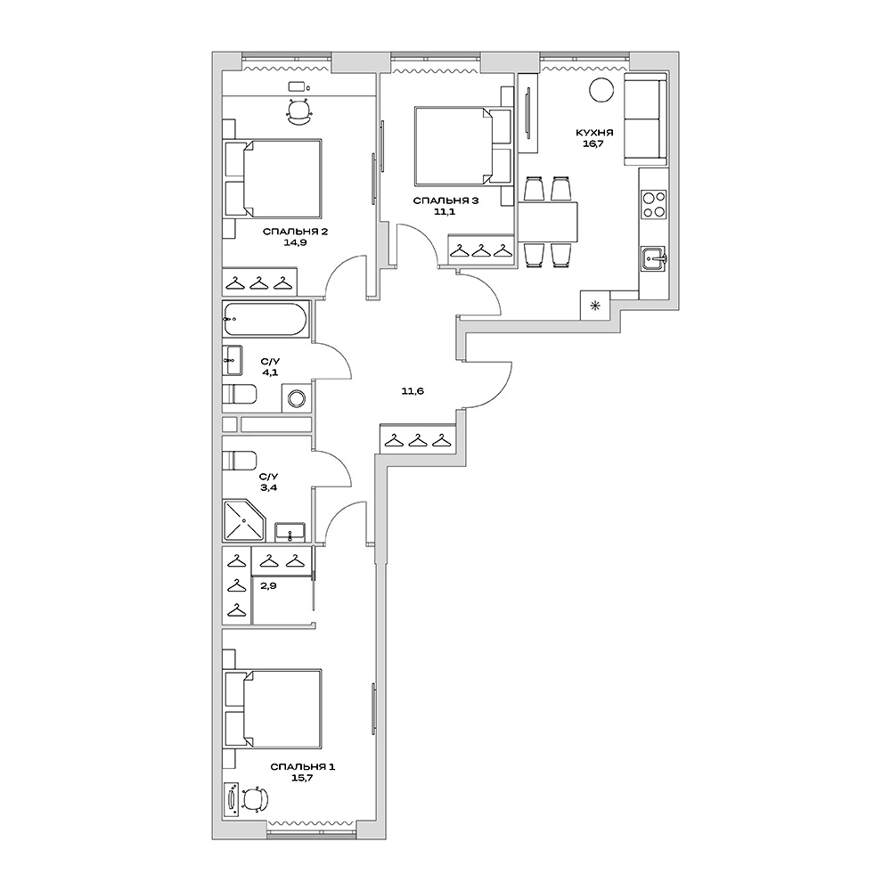 3-комн., 80.4 м², 4/13 этаж, ЖК «Детали»