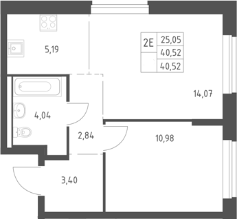 2-комн., 40.52 м², 9/11 этаж, ЖК «Горки Парк»