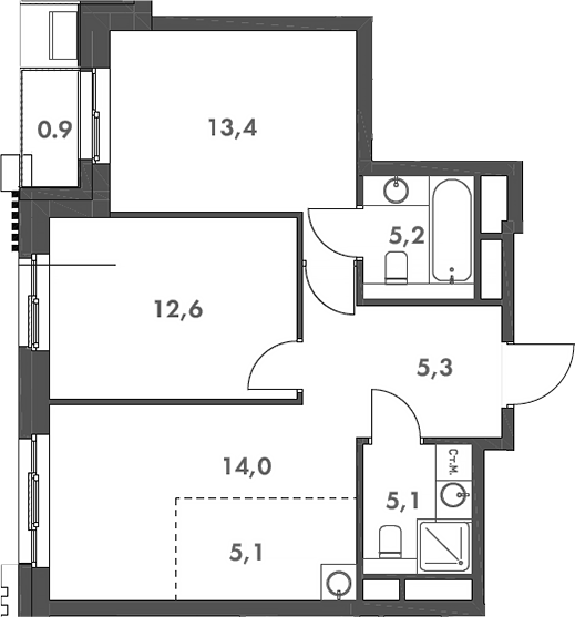 3-комн., 60.7 м², 17/19 этаж, ЖК «Родина Парк»