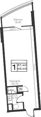 Студия, 37.4 м², 8/9 этаж, ЖК «Хако»