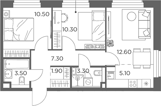 3-комн., 54.5 м², 17/23 этаж, ЖК «Белый Град»