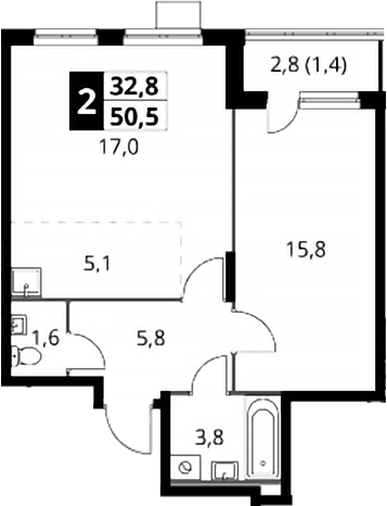 2-комн., 49.1 м², 18/24 этаж, ЖК «1-й Донской»