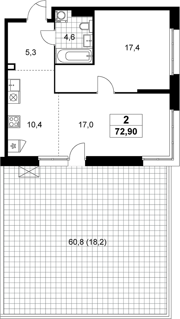 2-комн., 54.7 м², 2/12 этаж, ЖК «Дзен-кварталы»