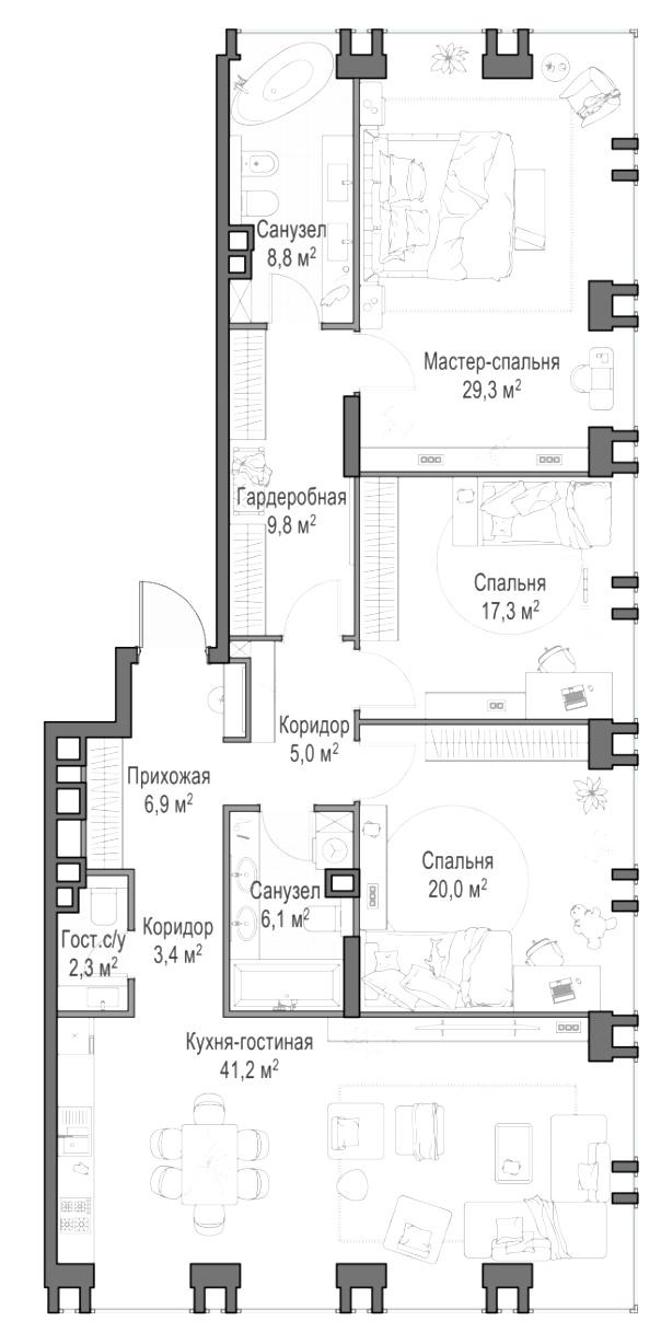 4+ комнаты, 150.3 м², 8/23 этаж, ЖК «Квартал Life Time»