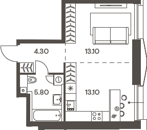 Студия, 36.3 м², 16/33 этаж, ЖК «Инджой»