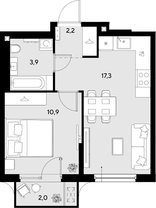 1-комн., 35.7 м², 2/9 этаж, ЖК «Грейд»