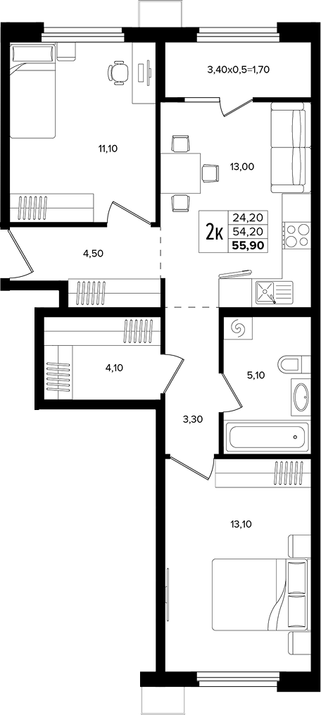 Продается 3-комн. квартира, 54.2 м²
