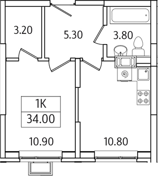 1-комн., 34 м², 14/21 этаж, ЖК «Видный Берег 2.0»