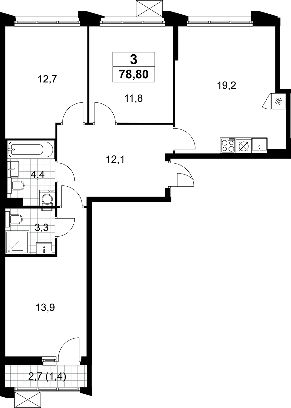 4+ комнаты, 77.4 м², 8/9 этаж, ЖК «Деснаречье»