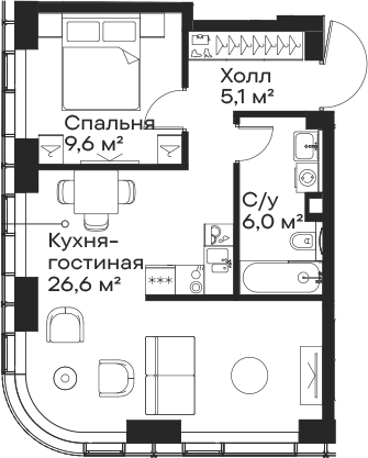 2-комн., 47.3 м², 21/59 этаж, ЖК «Сити Бэй»