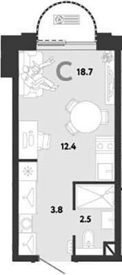 Студия, 18.7 м², 11/12 этаж, ЖК «Страна.Заречная»