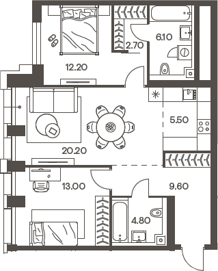 3-комн., 74.1 м², 6/33 этаж, ЖК «Инджой»