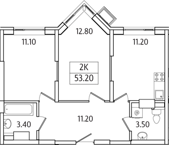 2-комн., 53.2 м², 5/23 этаж, ЖК «Видный Берег 2.0»