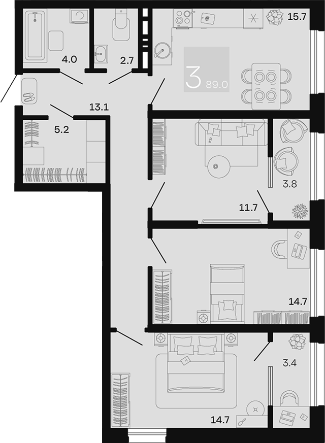 3-комн. квартира, 81.8 м² в ЖК Хозяин Морей — фото 2