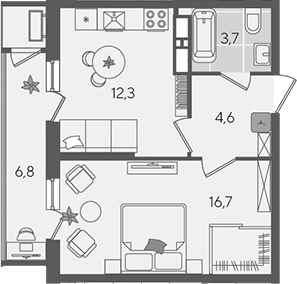 1-комн. квартира, 37.3 м² в ЖК Рекорд — фото 2
