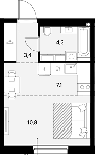Студия, 25.6 м², 2/9 этаж, ЖК «Грейд»