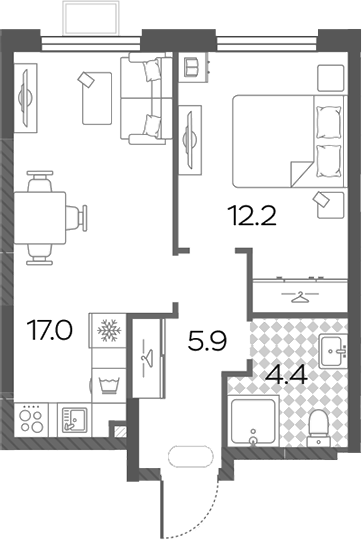 2-комн., 39.5 м², 21/24 этаж, ЖК «Лучи»