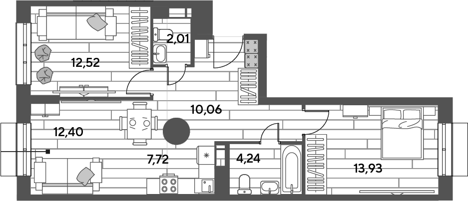 3-комн., 62.88 м², 13/15 этаж, ЖК «Публицист»