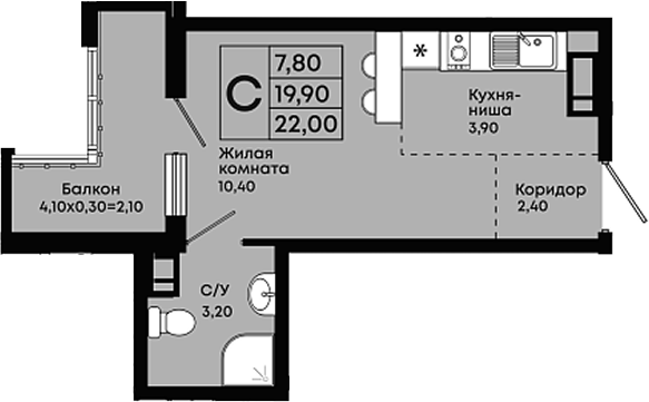 Студия, 19.9 м², 5/18 этаж, ЖК «Премьер»