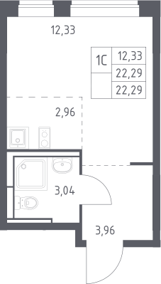 Студия, 22.29 м², 3/12 этаж, ЖК «Богдановский лес»