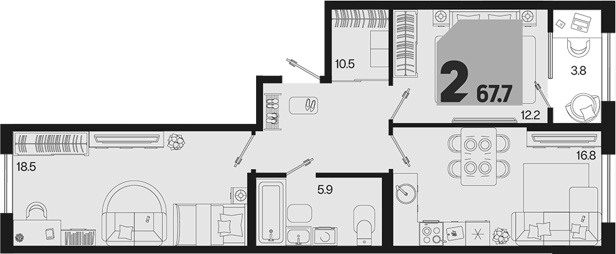 Продается 2-комн. квартира, 63.9 м² — фото 2