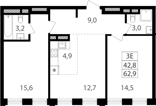 3-комн. Семеновский парк 2