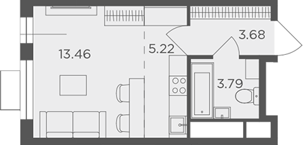 Студия, 26.15 м², 23/24 этаж, ЖК «Одинград, квартал Семейный»